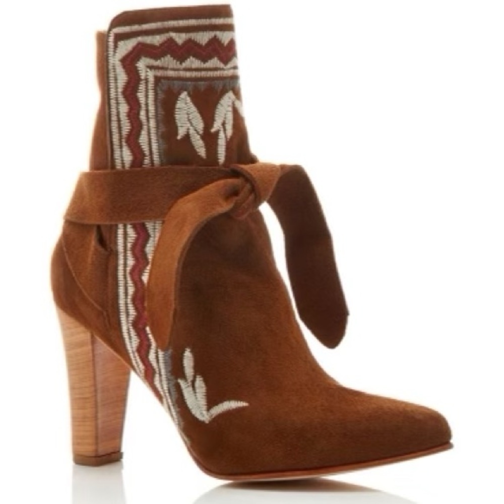Ulla Johnson Aggie Embroidered Suede Boots in Brown Sz. 39 Sz. 9